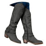 Women's Side-Zip Round-Toe Knee-High Western Buckle-Strap Boots