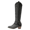 Women's Side-Zip Round-Toe Knee-High Western Buckle-Strap Boots