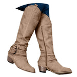 Women's Side-Zip Round-Toe Knee-High Western Buckle-Strap Boots