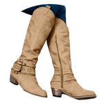 Women's Side-Zip Round-Toe Knee-High Western Buckle-Strap Boots