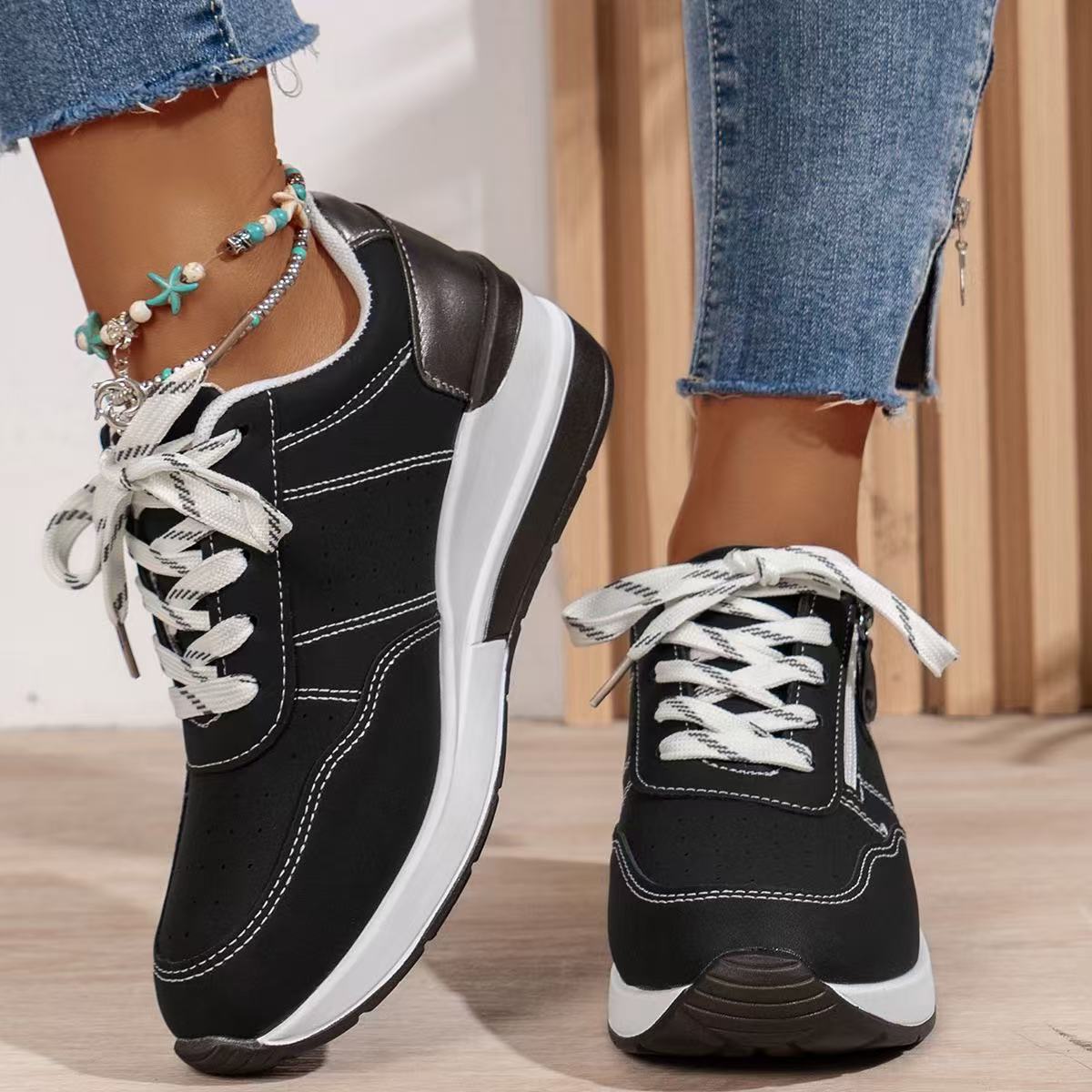 Women’s Side Zipper Lace Up Platform Sneakers