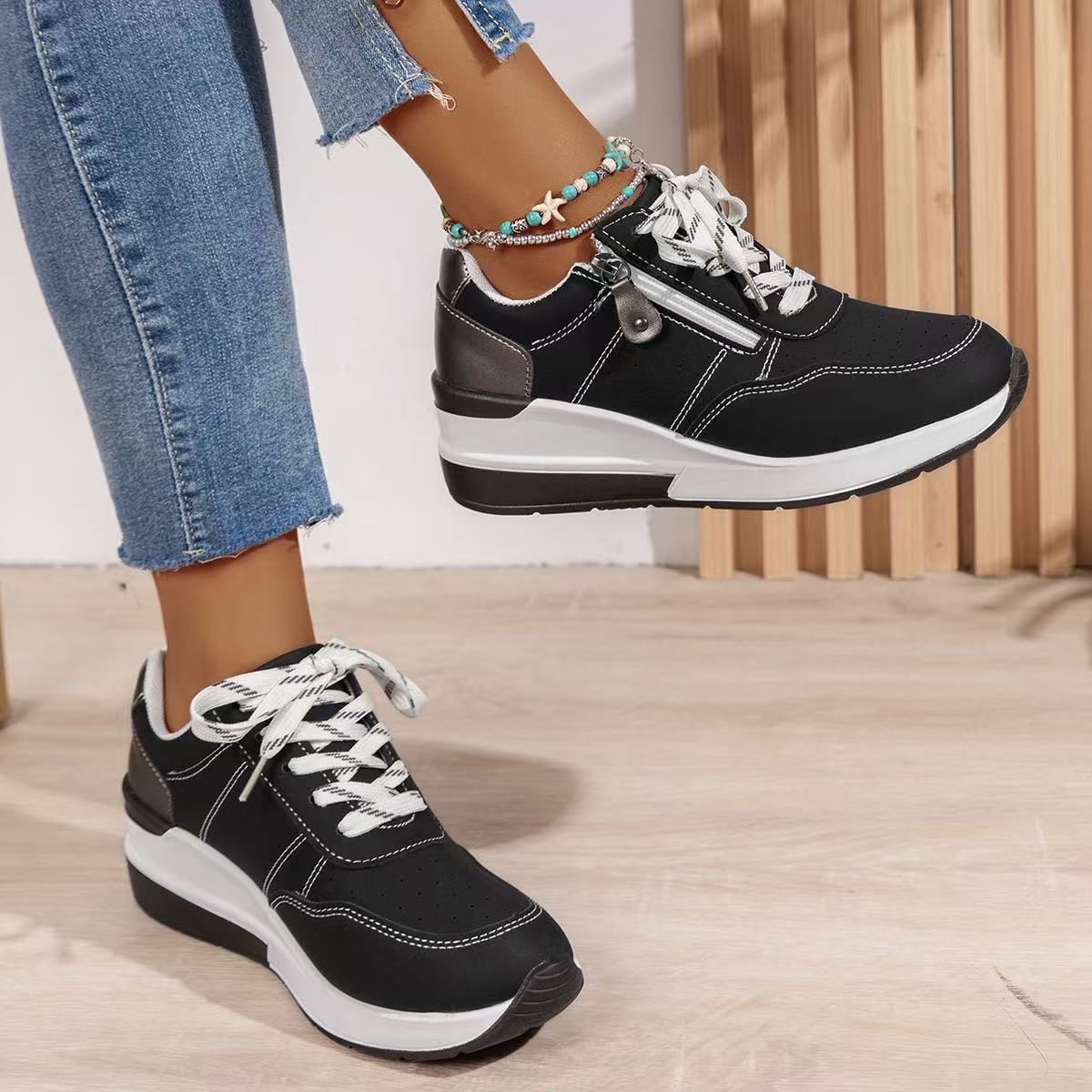 Women’s Side Zipper Lace Up Platform Sneakers