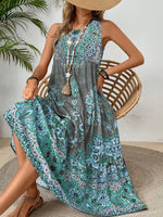 Women's Sleeveless Printed Tiered Midi Dress