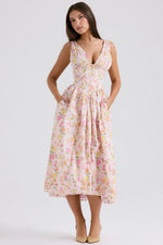 Women's Sleeveless V-Neck Midi Wedding Guest Dress
