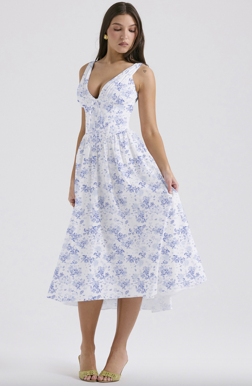 Women's Sleeveless V-Neck Midi Wedding Guest Dress