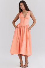 Women's Sleeveless V-Neck Midi Wedding Guest Dress