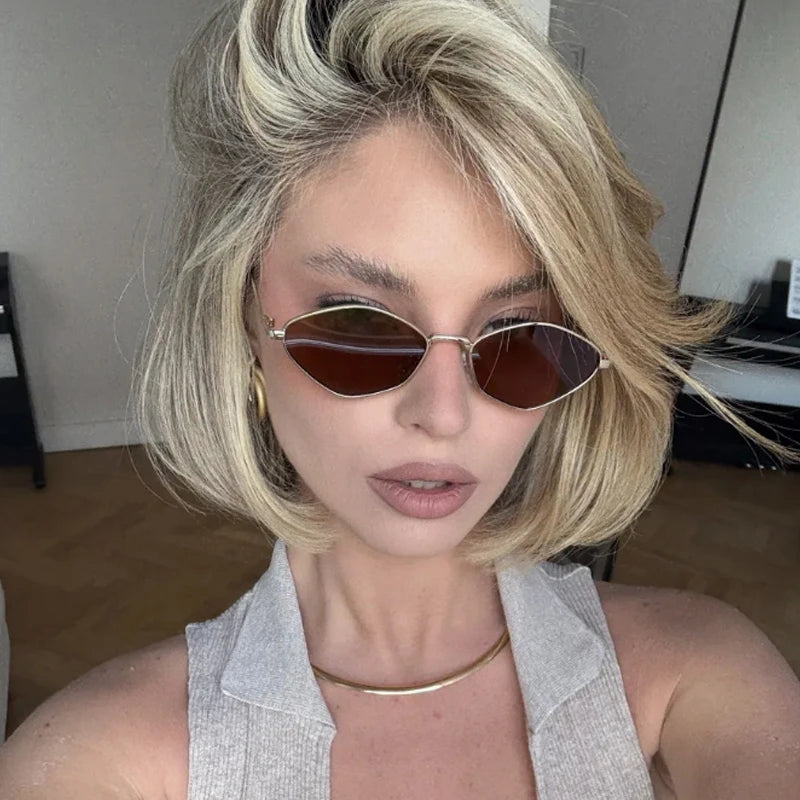 Women’s Slim Angular Oval Frame Sunglasses