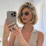Women’s Slim Angular Oval Frame Sunglasses