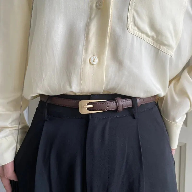 Women’s Slim Leather Look Buckle Belt