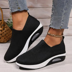 Women's Slip On Knit Round Toe Pull Tab Raised Sole Edge Platform Sneakers
