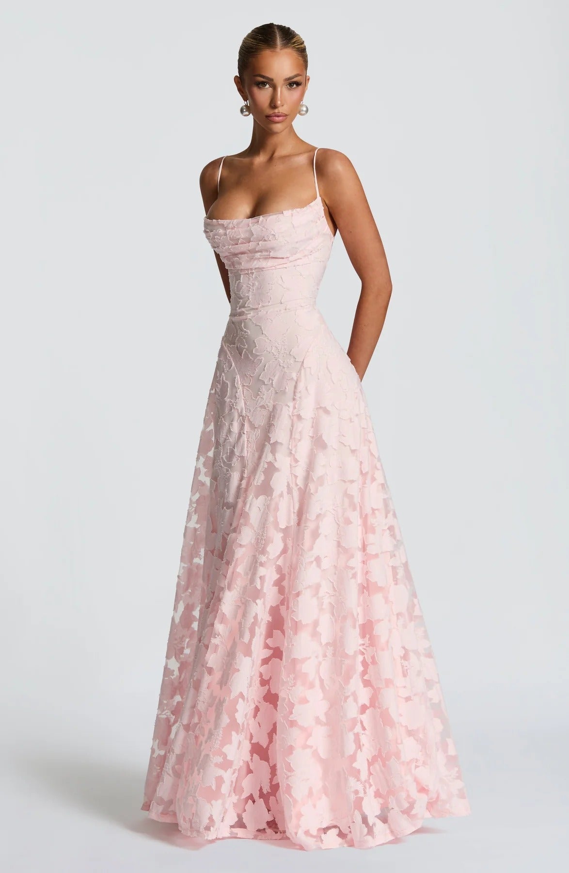 Women’s Spaghetti Strap Cowl Neck Maxi Wedding Guest Dress