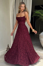 Women’s Spaghetti Strap Cowl Neck Maxi Wedding Guest Dress