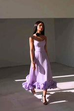 Women’s Spaghetti Strap Ruffle Hem Sleeveless Wedding Guest Dress