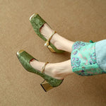 Women's Square Toe Block Heel Mary Jane Shoes