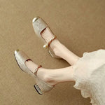 Women's Square Toe Block Heel Mary Jane Shoes