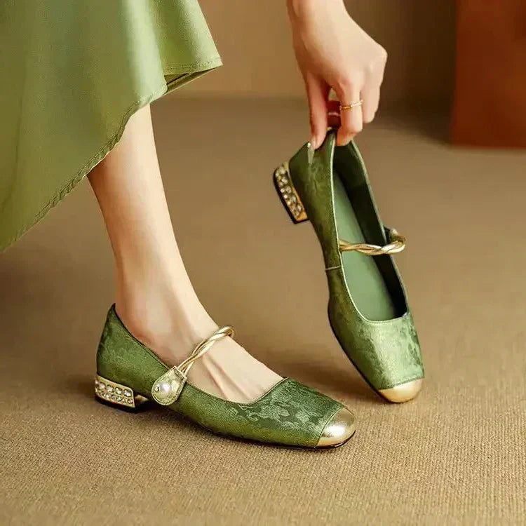 Women's Square Toe Block Heel Mary Jane Shoes