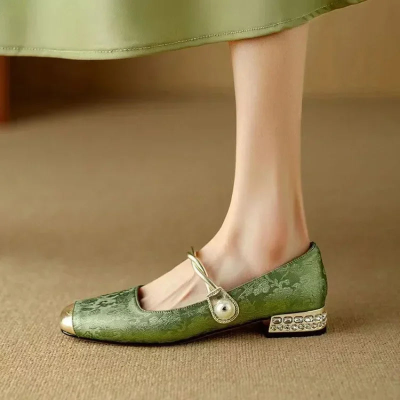 Women's Square Toe Block Heel Mary Jane Shoes