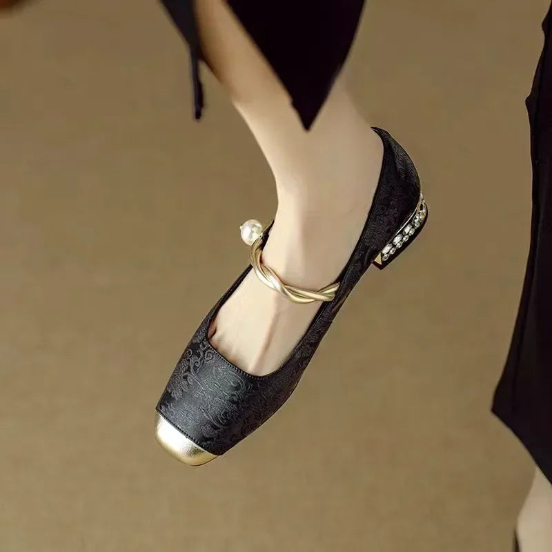 Women's Square Toe Block Heel Mary Jane Shoes