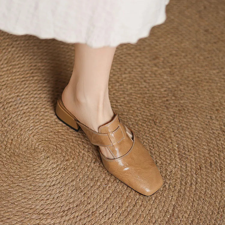 Women's Square Toe Block Heel Mule Shoes