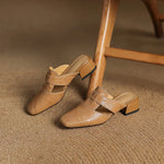 Women's Square Toe Block Heel Mule Shoes