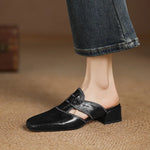 Women's Square Toe Block Heel Mule Shoes