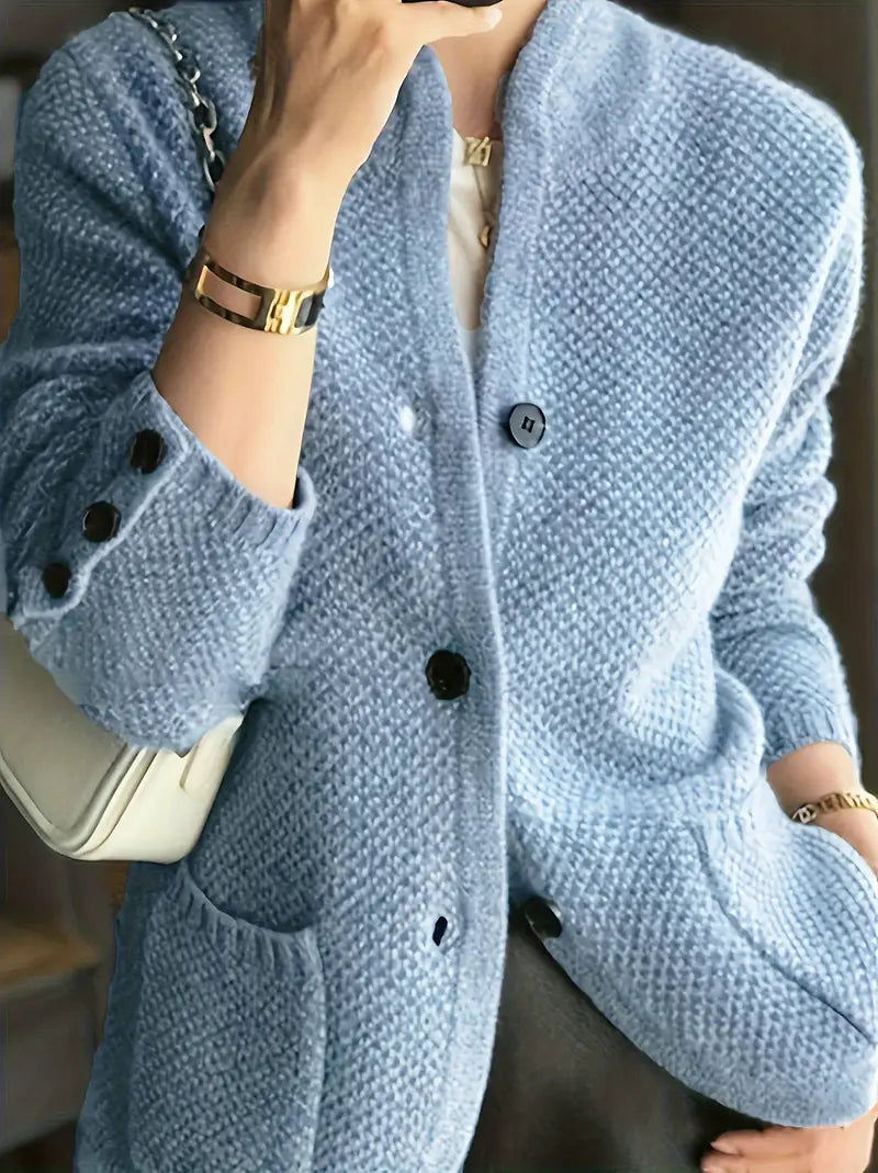 Women'sStand Collar Buttoned Long Sleeve Cardigan