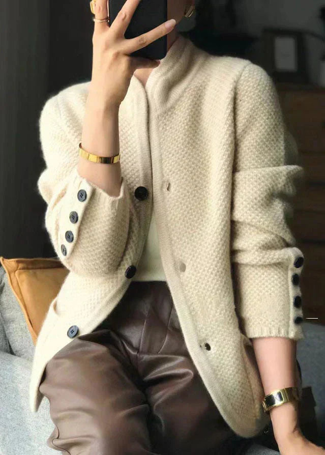 Women'sStand Collar Buttoned Long Sleeve Cardigan