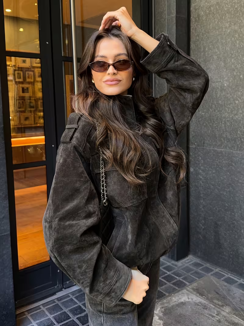 Women’s Stand Collar Pocket Zip Front Jacket