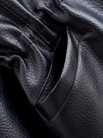 Women’s Stand Collar Zip Front Drawstring Leather Look Jacket