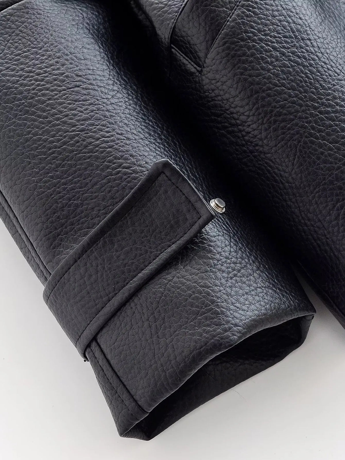 Women’s Stand Collar Zip Front Drawstring Leather Look Jacket