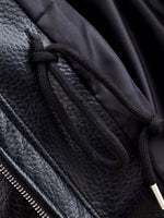 Women’s Stand Collar Zip Front Drawstring Leather Look Jacket