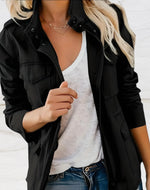 Women's Stand Collar Zip Front Utility Pocket Jacket