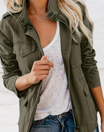 Women's Stand Collar Zip Front Utility Pocket Jacket