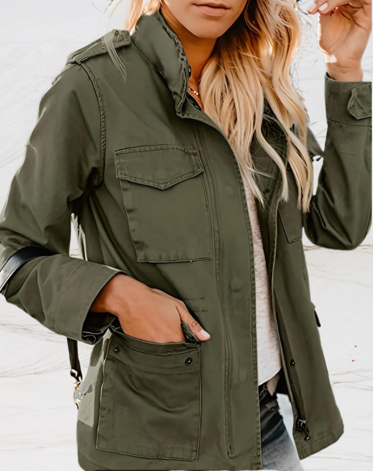 Women's Stand Collar Zip Front Utility Pocket Jacket
