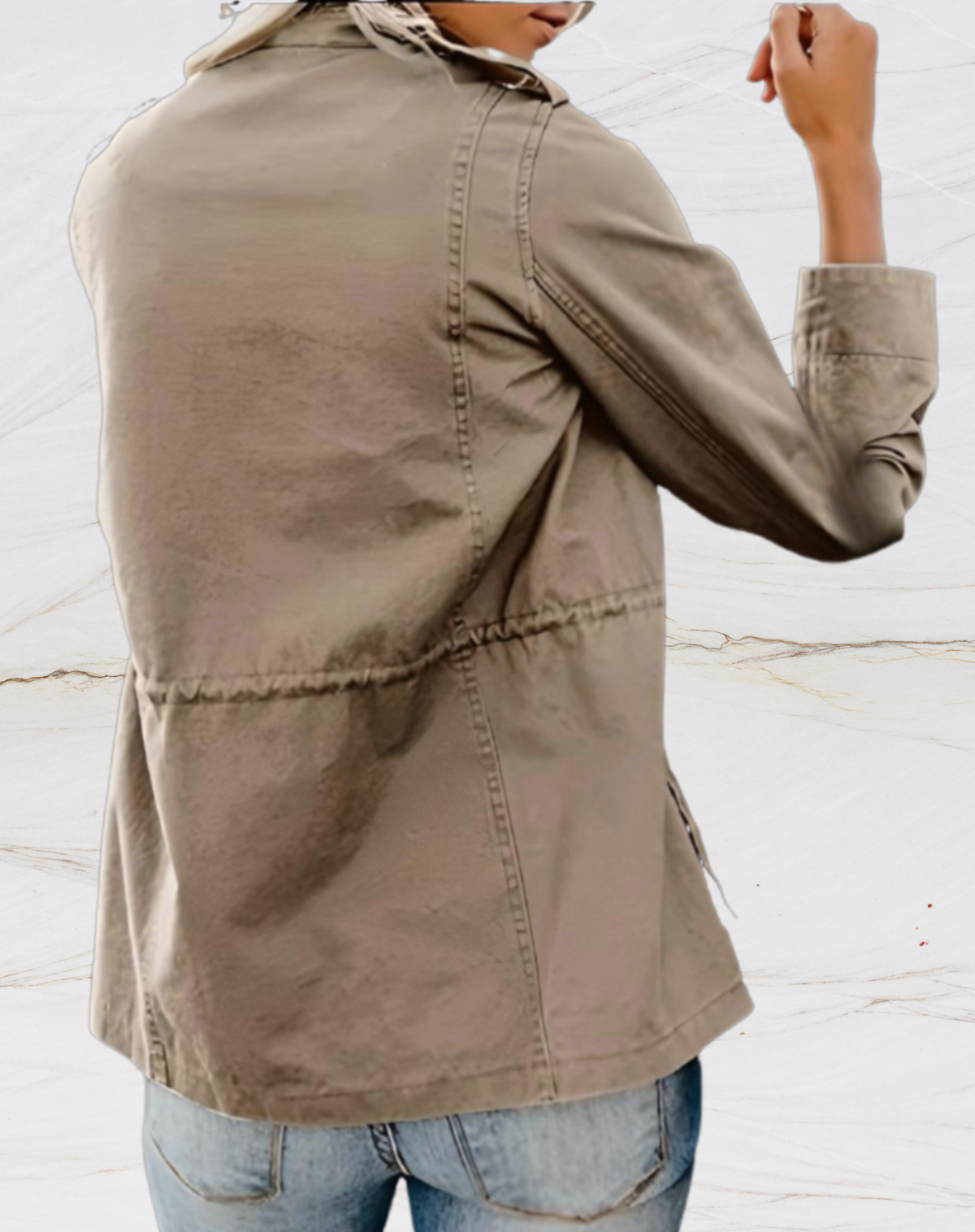 Women's Stand Collar Zip Front Utility Pocket Jacket