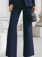 Women's Standing Collar Single-Button Blazer and Wide-Leg Trousers Suit Set