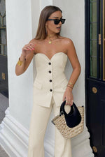 Women’s Strapless Buttoned Vest and Pants Matching 2 Piece Set