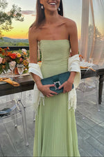 Women's Strapless Pleated Maxi Wedding Guest Dress