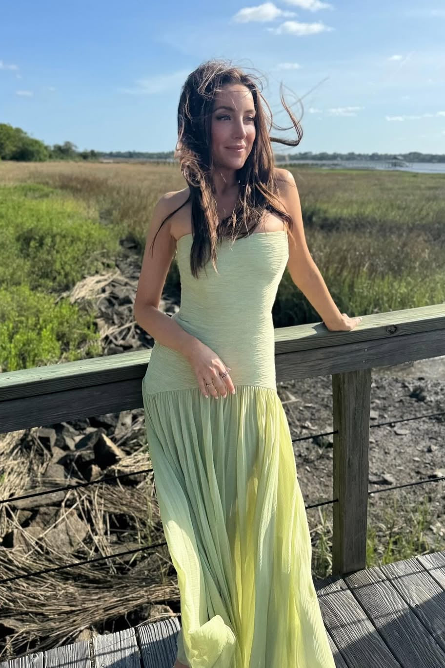 Women's Strapless Pleated Maxi Wedding Guest Dress
