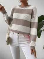 Women’s Stripe Crew Neck Long Sleeve Knit Sweater Pullover