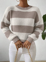 Women’s Stripe Crew Neck Long Sleeve Knit Sweater Pullover