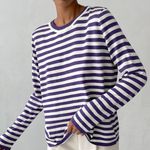 Women's Striped Crew-Neck Long-Sleeve Sweatshirt