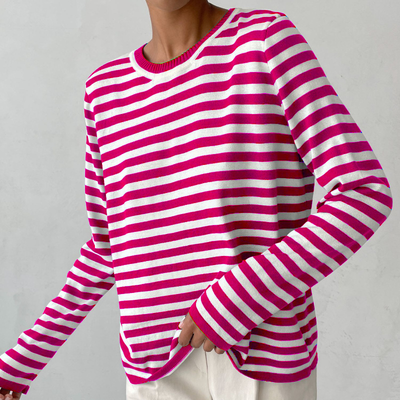 Women's Striped Crew-Neck Long-Sleeve Sweatshirt