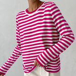 Women's Striped Crew-Neck Long-Sleeve Sweatshirt