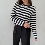 Women's Striped Crew-Neck Long-Sleeve Sweatshirt