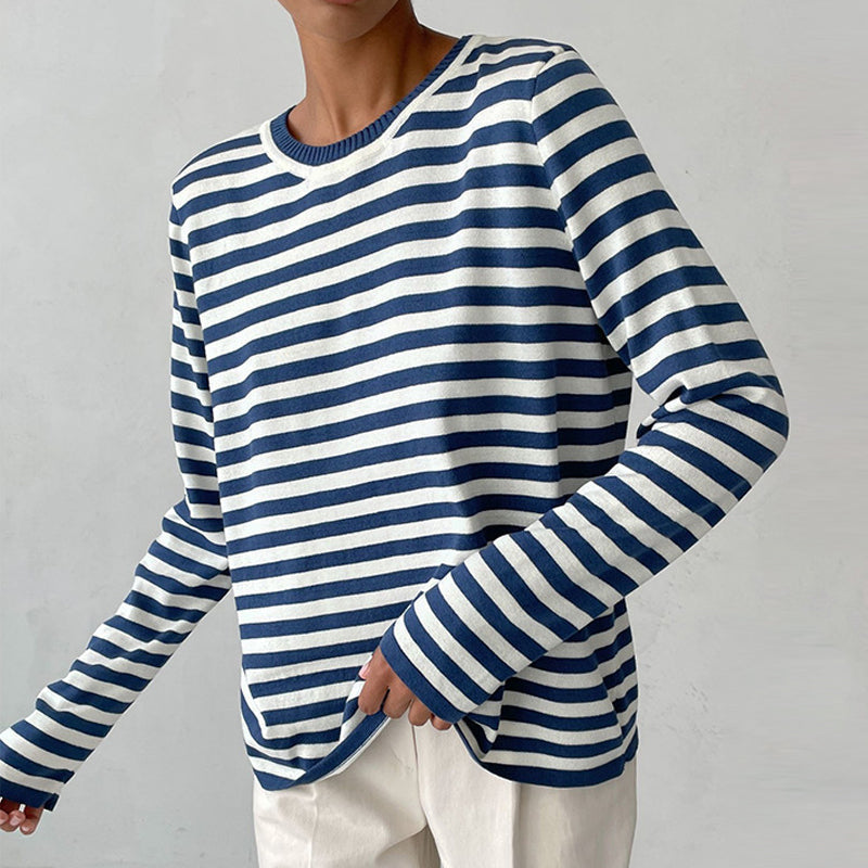 Women's Striped Crew-Neck Long-Sleeve Sweatshirt
