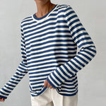 Women's Striped Crew-Neck Long-Sleeve Sweatshirt