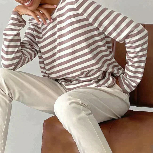 Women's Striped Crew-Neck Long-Sleeve Sweatshirt
