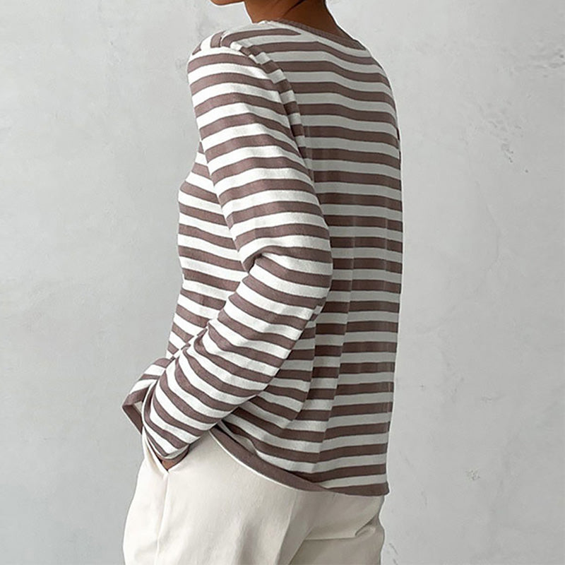 Women's Striped Crew-Neck Long-Sleeve Sweatshirt