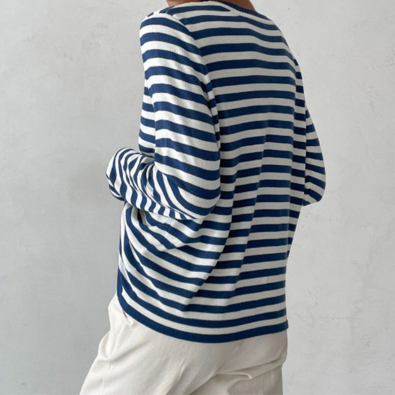 Women's Striped Crew-Neck Long-Sleeve Sweatshirt
